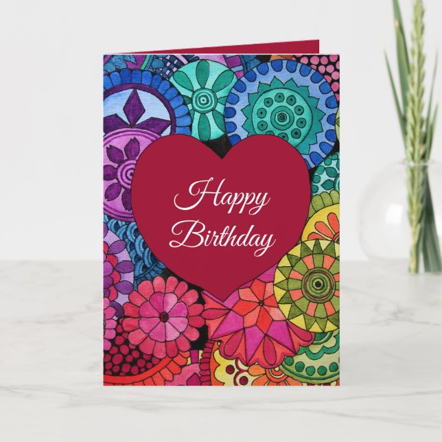 Watercolor Rainbow Mandala With Heart Card (Front)