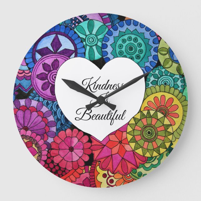 Watercolor Rainbow Mandala With Heart Large Clock (Front)