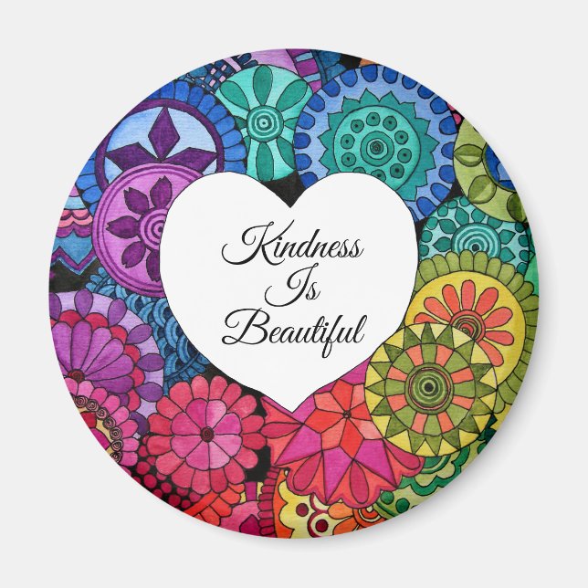 Watercolor Rainbow Mandala With Heart Magnet (Front)