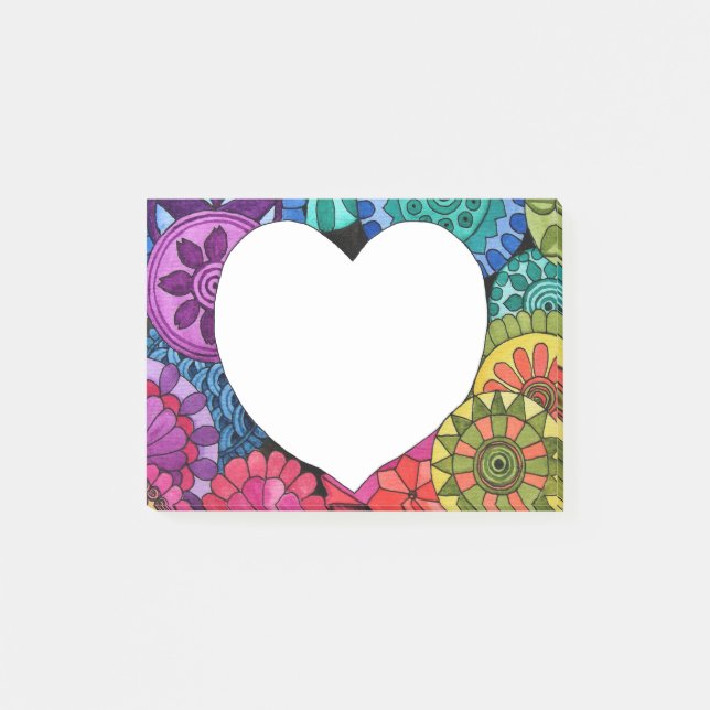 Watercolor Rainbow Mandala With Heart Post-it Notes (Front)