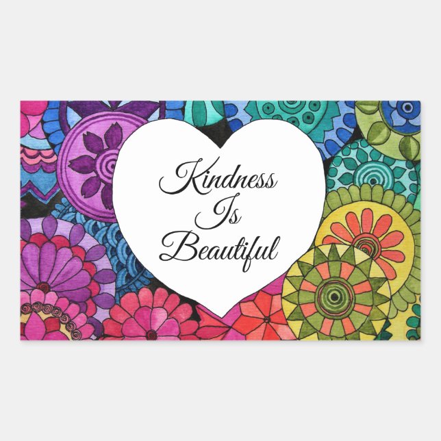 Watercolor Rainbow Mandala With Heart Rectangular Sticker (Front)