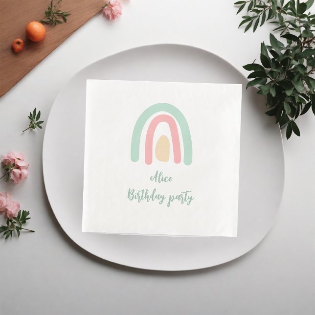 Watercolor rainbow minty, green Birthday party Napkin (Creator Uploaded)