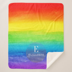  Watercolor Rainbow Monogram Custom Sherpa Blanket