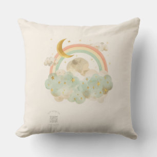 Watercolor Rainbow Nursery Pillow   Crescent Moon