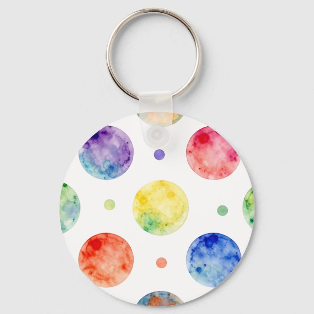 Watercolor Rainbow Orb Polka Dot Pattern Key Ring (Front)