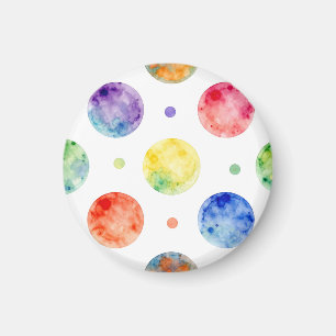 Watercolor Rainbow Orb Polka Dot Pattern Magnet