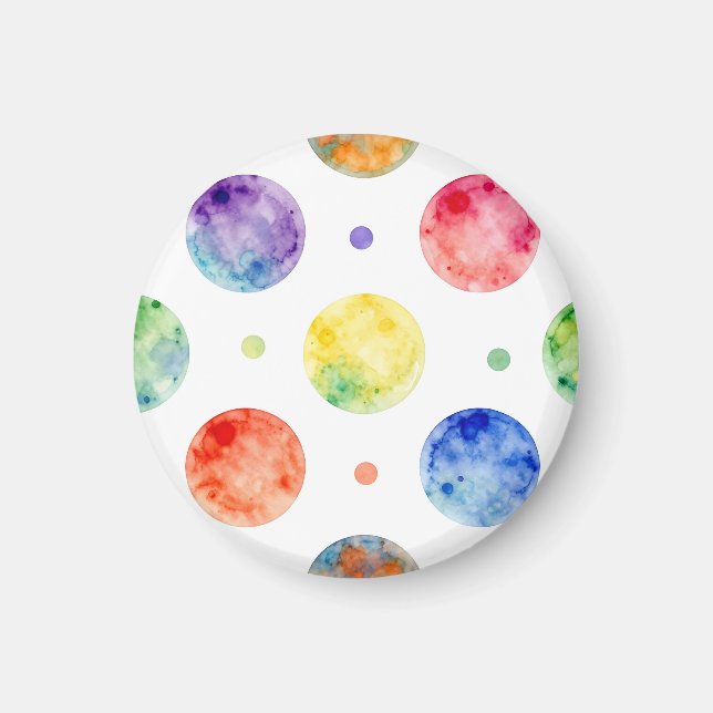 Watercolor Rainbow Orb Polka Dot Pattern Magnet (Front)