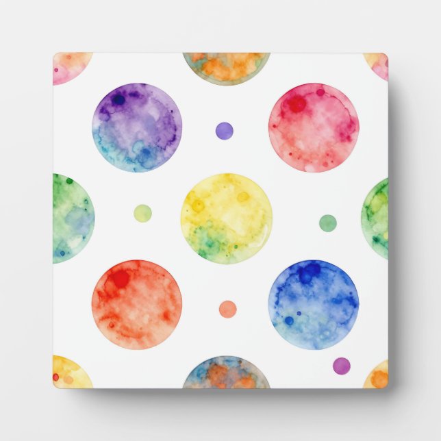 Watercolor Rainbow Orb Polka Dot Pattern Plaque (Front)
