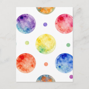 Watercolor Rainbow Orb Polka Dot Pattern Postcard