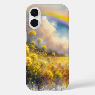 Watercolor Rainbow Over Wildflower Meadow iPhone 16 Case