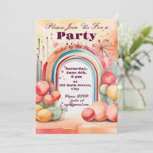 Watercolor Rainbow Party  Invitation