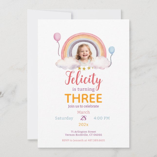 Watercolor Rainbow Party Photo Invitation (Front)
