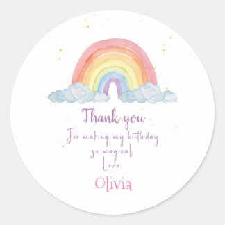 Watercolor Rainbow Party Thank you Classic Round Sticker