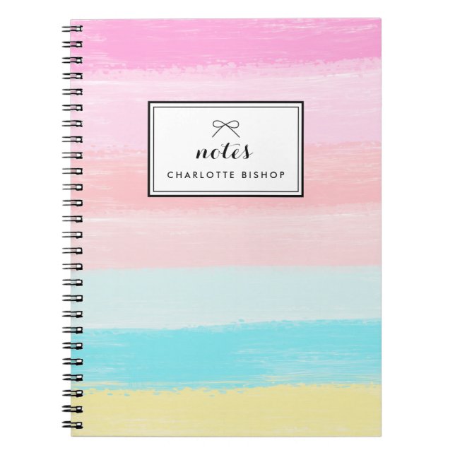 Watercolor Rainbow Pastel Stripes Personalised Notebook (Front)