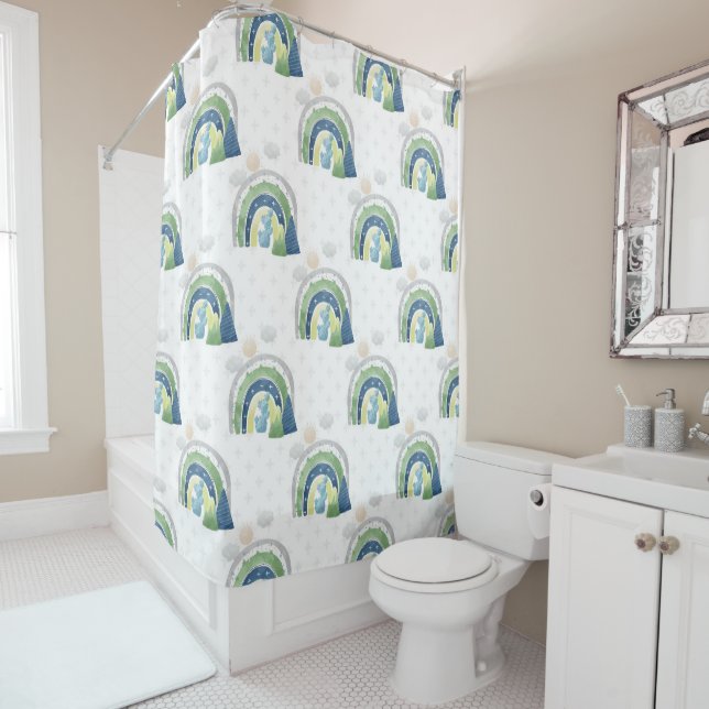 Watercolor Rainbow Pattern Shower Curtain (In Situ)