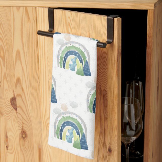 Watercolor Rainbow Pattern Tea Towel (Thirds Fold)
