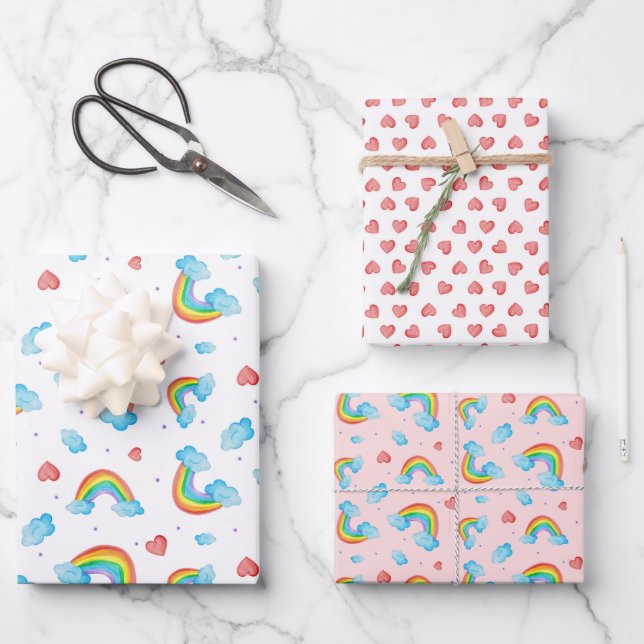 watercolor rainbow patterned wrapping paper sheet (Front)