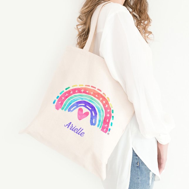 Watercolor Rainbow Personalized Tote Bag (Creator Uploaded)