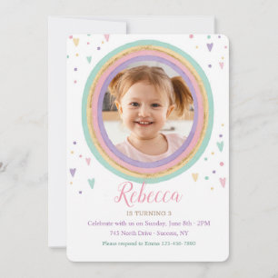 Watercolor Rainbow Photo Birthday Party Invitation