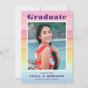 Watercolor rainbow photo graduation pink announcement