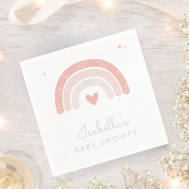 Watercolor Rainbow Pink Girl Baby Shower Napkin (Creator Uploaded)