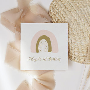 Watercolor Rainbow Pink Pastel Birthday Party Napkin