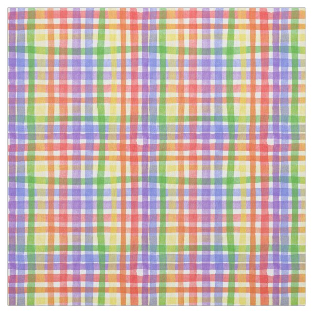 Watercolor Rainbow Plaid / Gingham Fabric (Swatch)