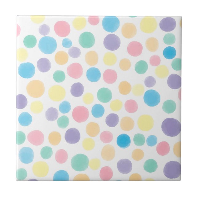 Watercolor rainbow polka dots ceramic tile (Front)