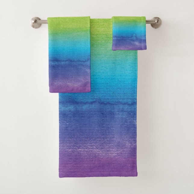 Watercolor Rainbow Pride Bright Vibrant Bath Towel Set (Insitu)