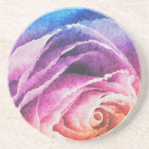 Watercolor Rainbow Rose Coaster