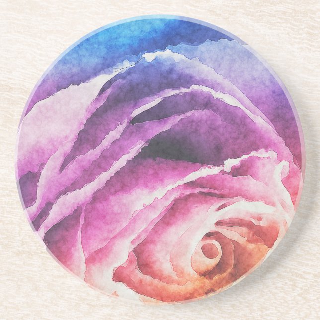 Watercolor Rainbow Rose Coaster (Front)