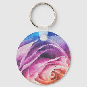 Watercolor Rainbow Rose Key Ring