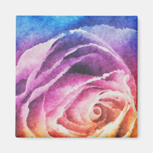 Watercolor Rainbow Rose Magnet