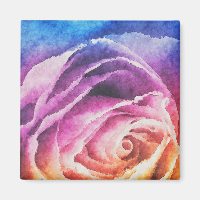 Watercolor Rainbow Rose Magnet (Front)