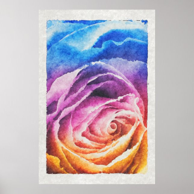Watercolor Rainbow Rose Poster (Front)