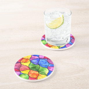 Watercolor Rainbow Stained Glass Coaster