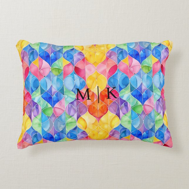 Watercolor Rainbow Stained Glass Decorative Cushion (Front)