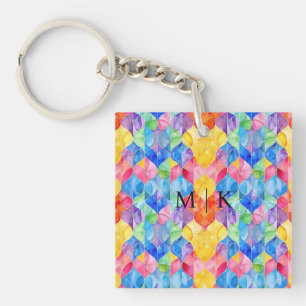 Watercolor Rainbow Stained Glass Key Ring
