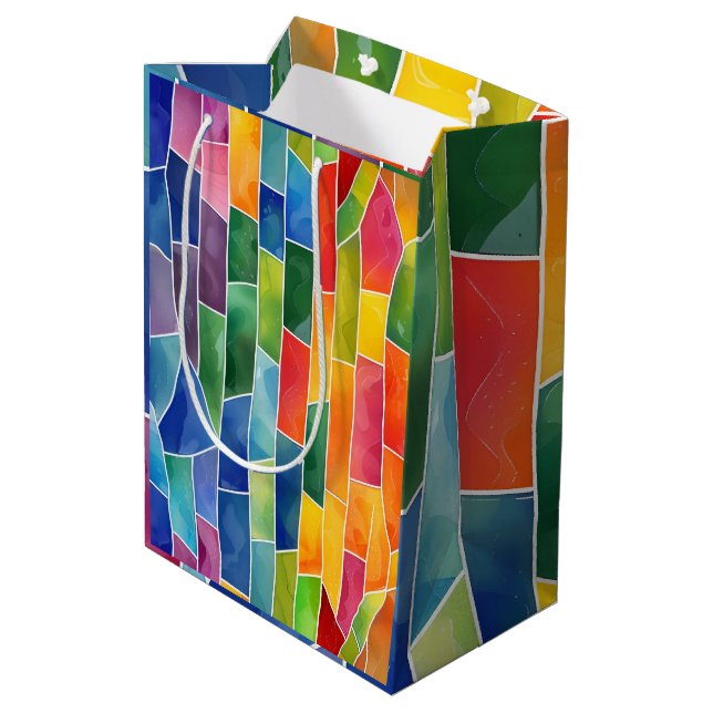 Watercolor Rainbow Stained Glass Medium Gift Bag (Back Angled)