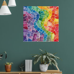 Watercolor Rainbow Stained Glass Poster
