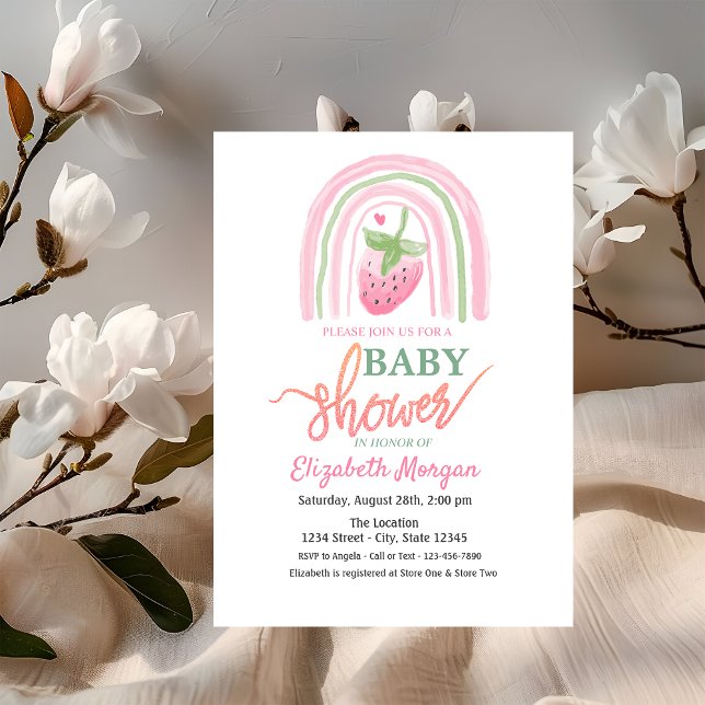 Watercolor Rainbow Strawberry Baby Shower   Invitation (Creator Uploaded)