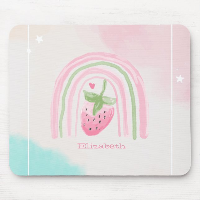 Watercolor Rainbow Strawberry  Mouse Pad (Front)
