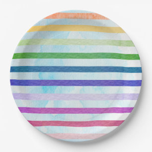 Watercolor Rainbow Stripe Art Party Plate