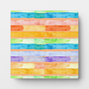 Watercolor Rainbow Stripes Abstract Plaque