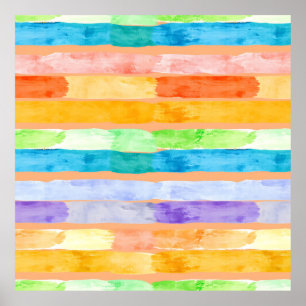 Watercolor Rainbow Stripes Abstract Poster