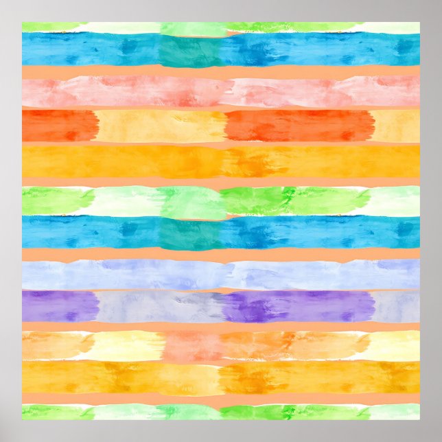 Watercolor Rainbow Stripes Abstract Poster (Front)