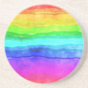 Watercolor Rainbow Stripes Coaster