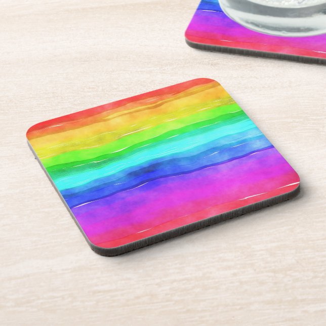 Watercolor Rainbow Stripes Coaster (Left Side)