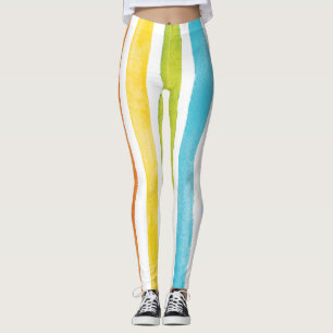 Watercolor Rainbow Stripes Colourful Summer Leggings