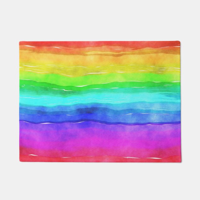 Watercolor Rainbow Stripes Doormat (Front)